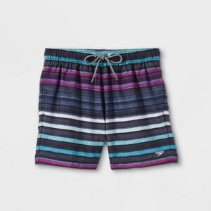 Speedo Mens 5.5" Volley Anthracite Cliff Stripe Swim Trunks, Purple, Size S, NWT
